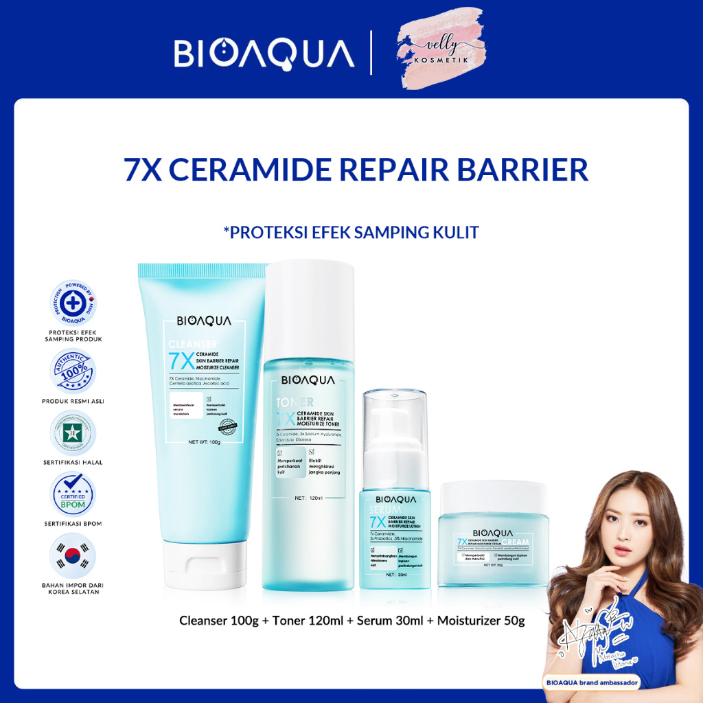 BIOAQUA 7X Ceramide Skincare Paket Repair Barrier Set With Moisturizer Cream/Hydrating Toner/Serum Wajah/Gentle Cleanser