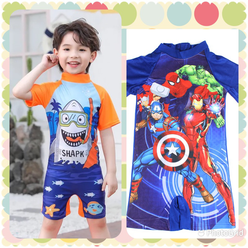 SET Baju Renang Anak Kualitas Premium Impor Gambar Shark Kacamata Lucu Baju Renang Anak Laki Laki Murah