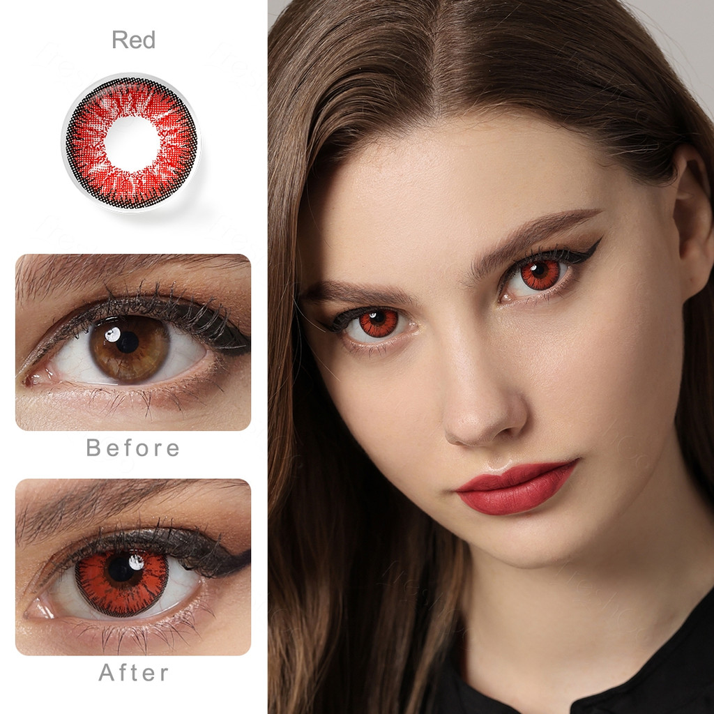 Softlens Minus Cosplay [-1.00~-8.00] 14.5MM Big Eyes Merah Softlens Ungu Halloween Soflens