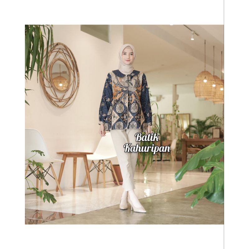 Batik wanita modern baju batik wanita kancing depan motif merak by batik kahuripan