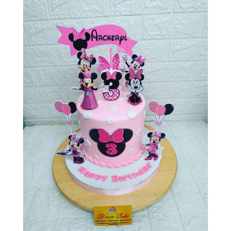 Topper Cake Custom Nama Tema Mickey / Munnie Mouse / baner kue ultah