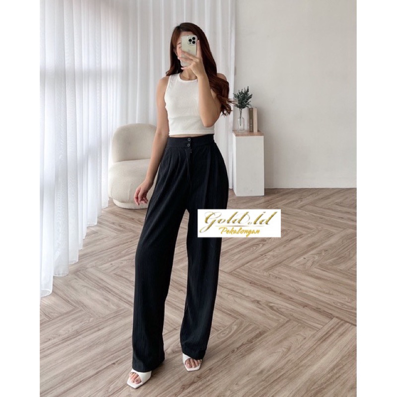 Jennie Knit Pants Celana kulot higwaist Knit Kancing 2 Celana Knit Wanita Knit Jennie Knit Pants Cullote