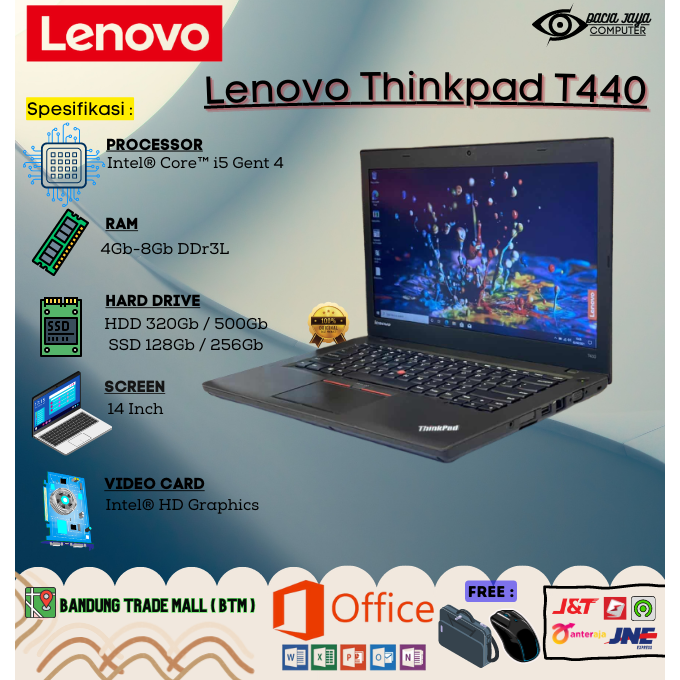 Laptop Lenovo Thinkpad T440 Core i5 Gen 4 Ram 8GB Ssd 256Gb