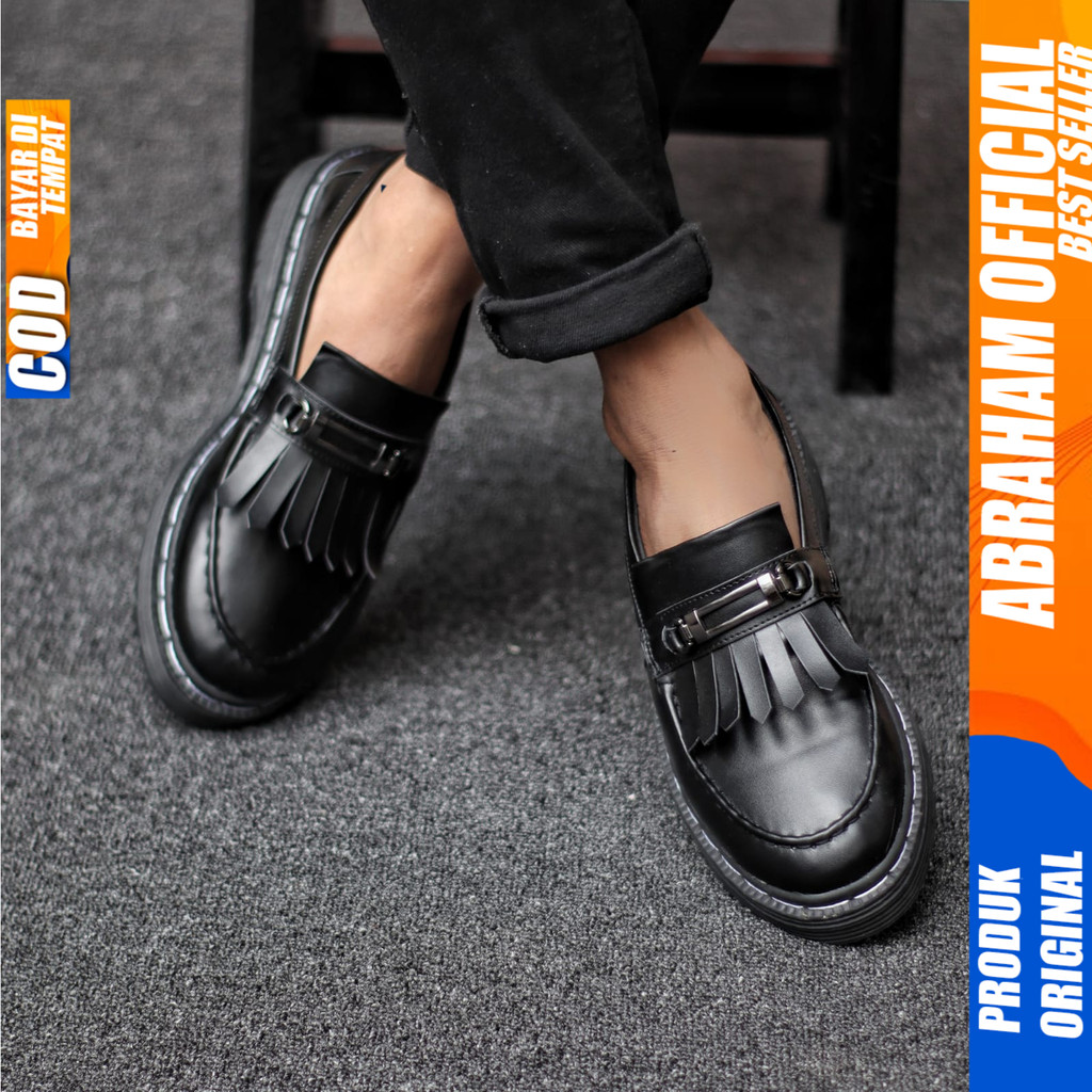 Sepatu Pria Loafers Docmart Formal Pantofel Kerja Pria Hitam Abraham