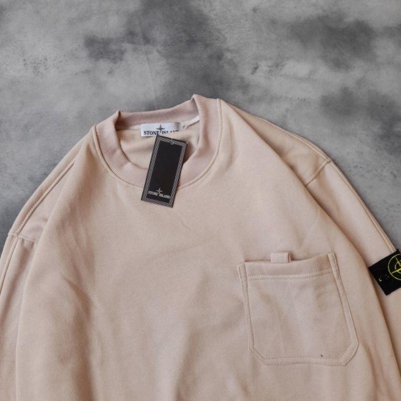 SWEATER CREWNECK JAKET STONE ISLAND POCKET CREAM FULLTAG