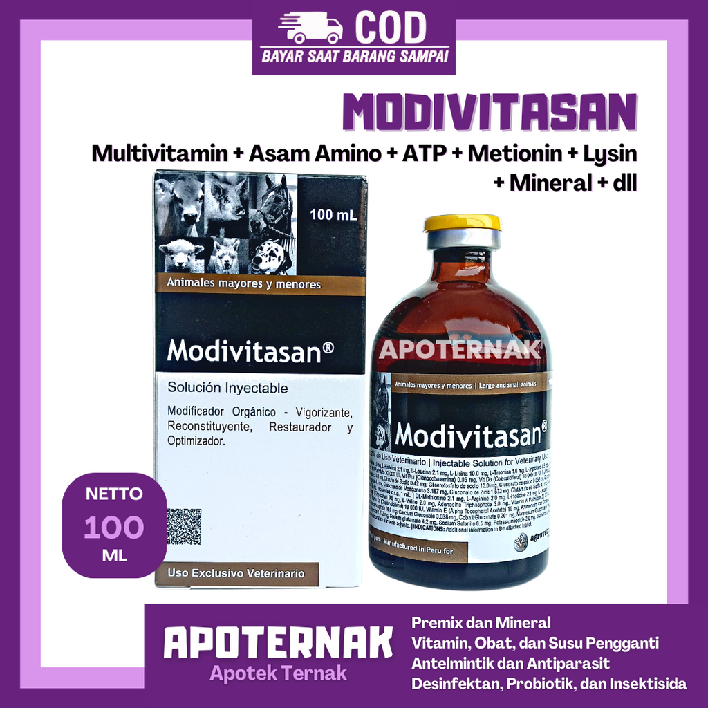 MODIVITASAN 100 ml | Multivitamin Lengkap dengan Asam Amino ATP Lysin Methionine Threonine Zinc Penguat Otot