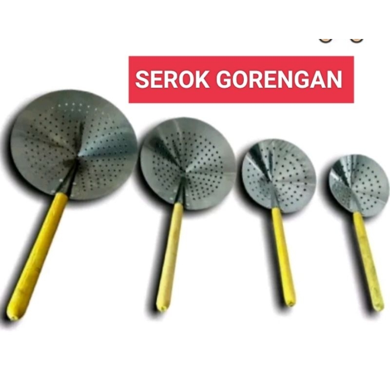 SARINGAN GORENGAN SEROK GORENGAN STAINLESS/GAGANG KAYU MURAH KUAT/SEROK PINCUK