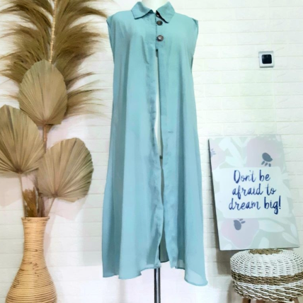 Outer Ceruty Lengan Pendek / Long Cardigan Panjang / Model kancing / Premium - Wardah
