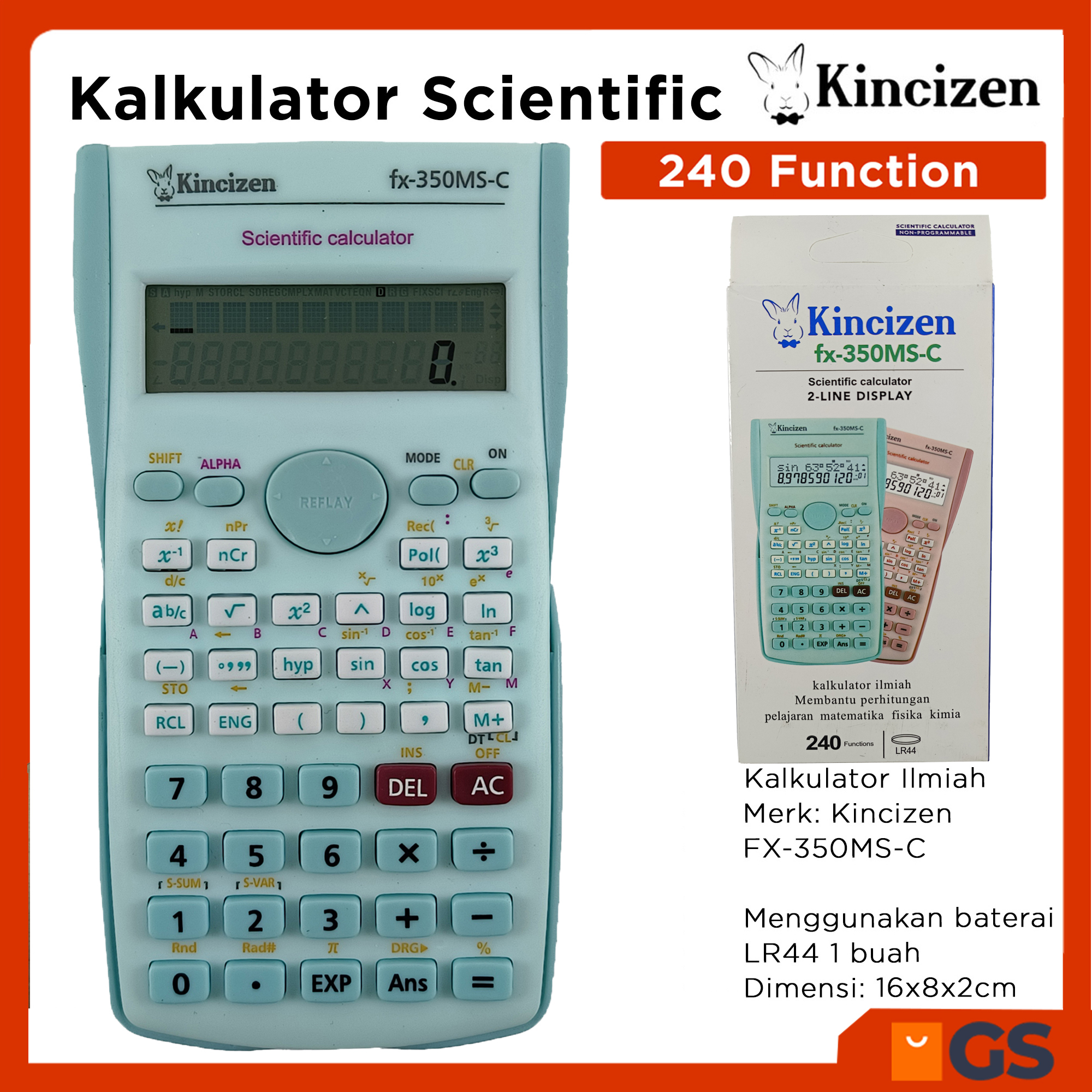 

Kalkulator Scientific 240 Functions Calculator Kincizen FX-350MS-C-Hijau