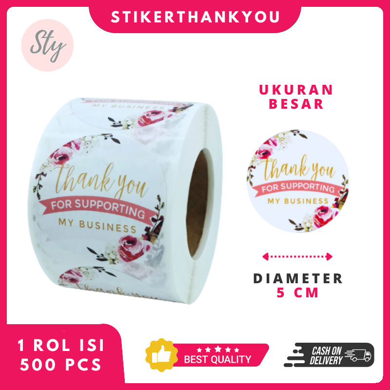 Stiker Thank You Besar 5CM Pink 500PCS/Roll