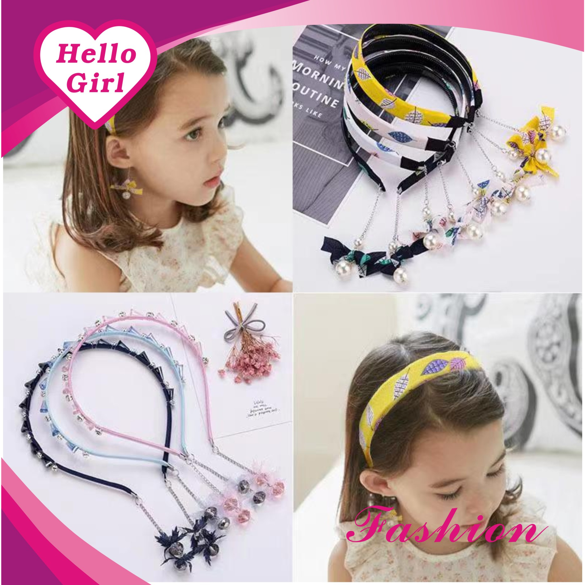 (Hello Girl)B74 Bando Anak Dan Wanita Motif Bando Rumbai Pita Mutiara  Permata Style Korea Import