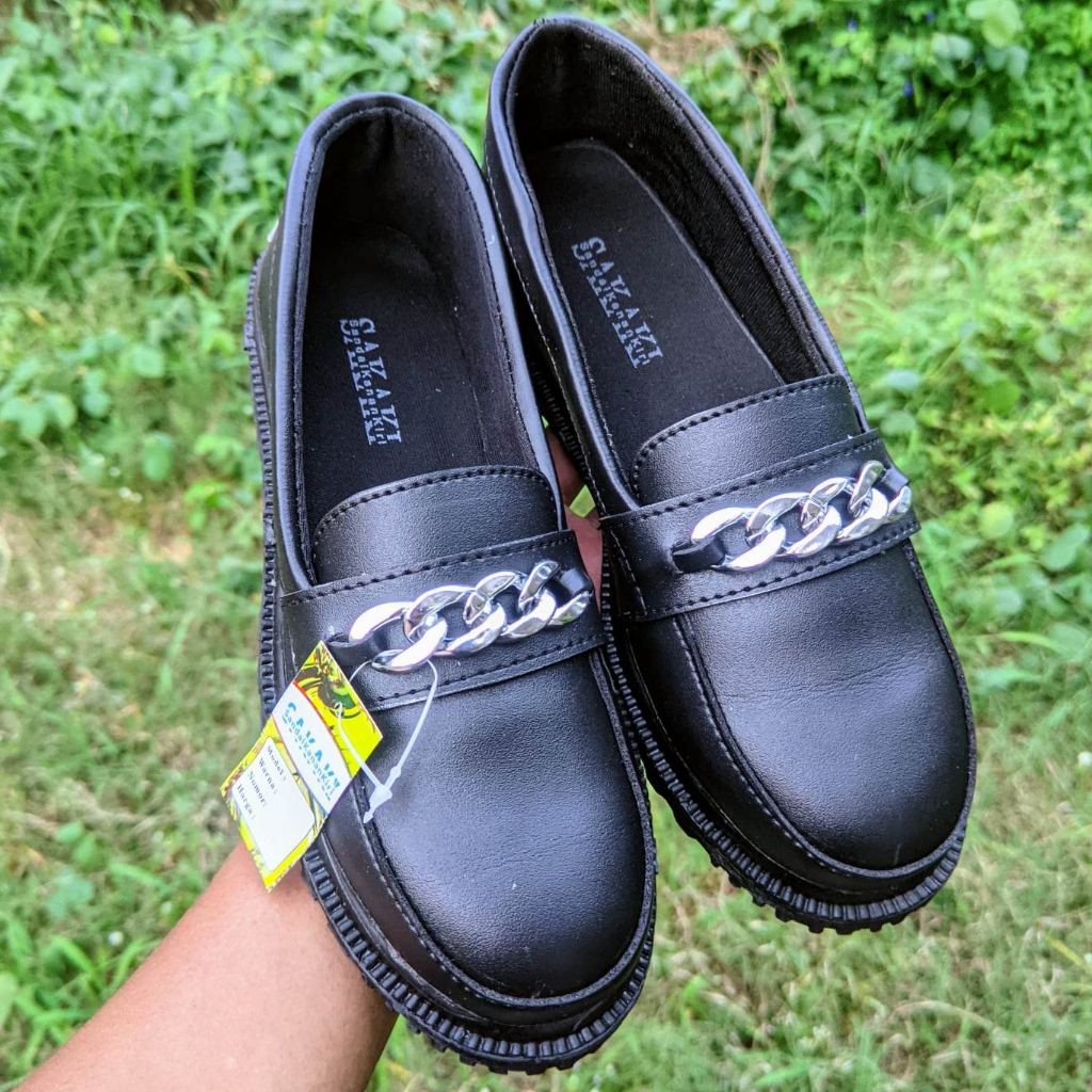 SAKAKI - Sepatu Docmart Slip On Wanita Loafers Mewah Dan Elegant - BLACK