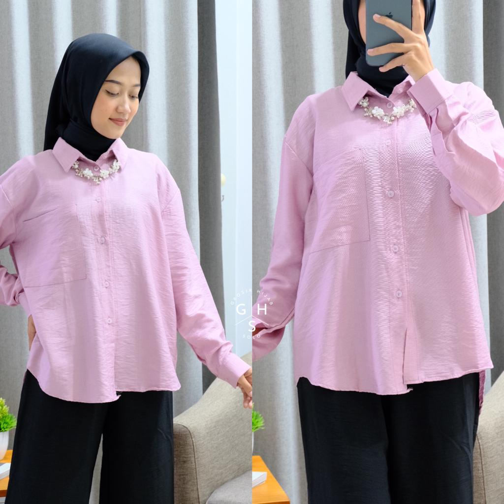 BELVIA SHIRT KEMEJA FULL KANCING ATASAN BLOUSE WANITA POLO LINEN PREMIUM (MSB)