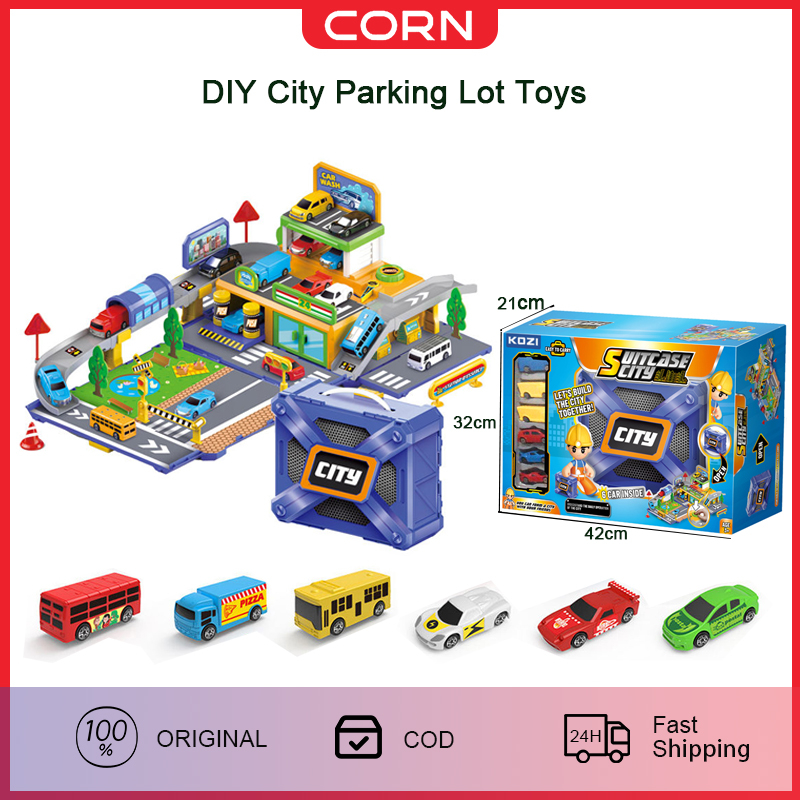 DIY Parking Lot Car Toys City Garage Parking Toy Assembly Blocks Set for Kids Early Children Education Toy