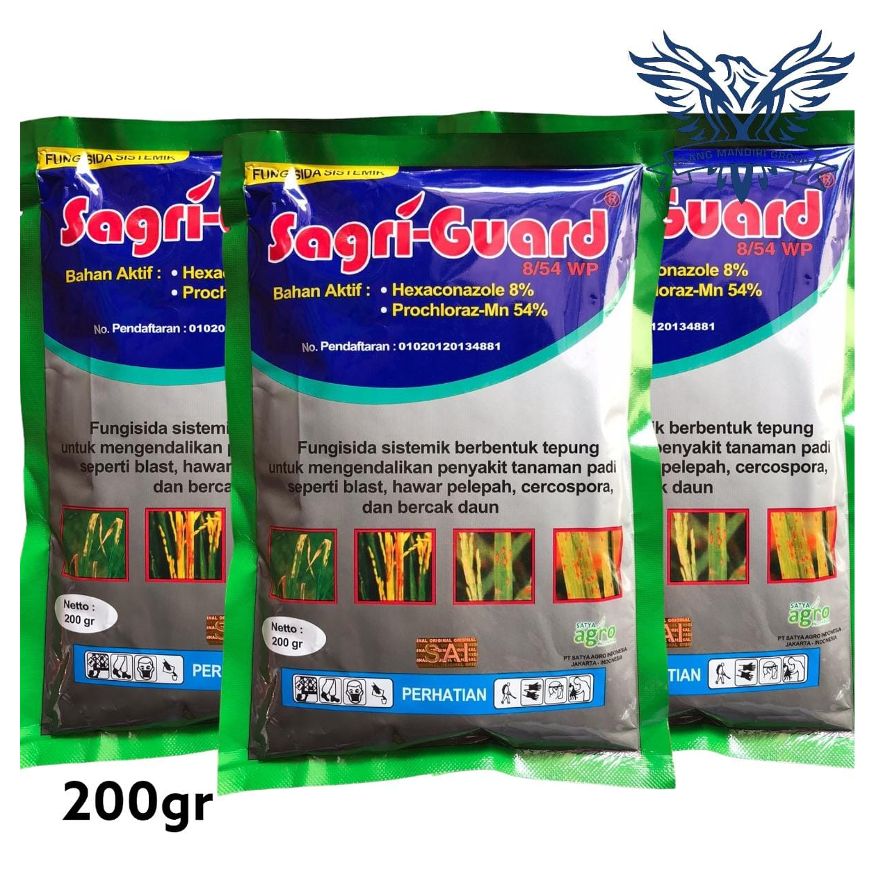 SAGRI GUARD 8/54 WP 200gr Heksakonazol (hexaconazol) 8 % Prokloraz (procloraz) 54 % Fungisida Sistemik Untuk Mengendalikan blast hawar pelepah cercospora bercak daun dll Heksa Hexacar