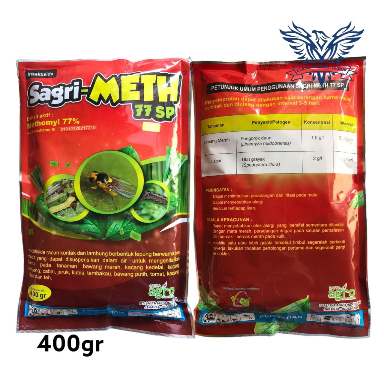 SAGRI-METH 77SP 400gr Insektisida Methomyl 77% Mengendalikan Hama Ulat Dan Telur Pada Tanaman Dumil Lannate