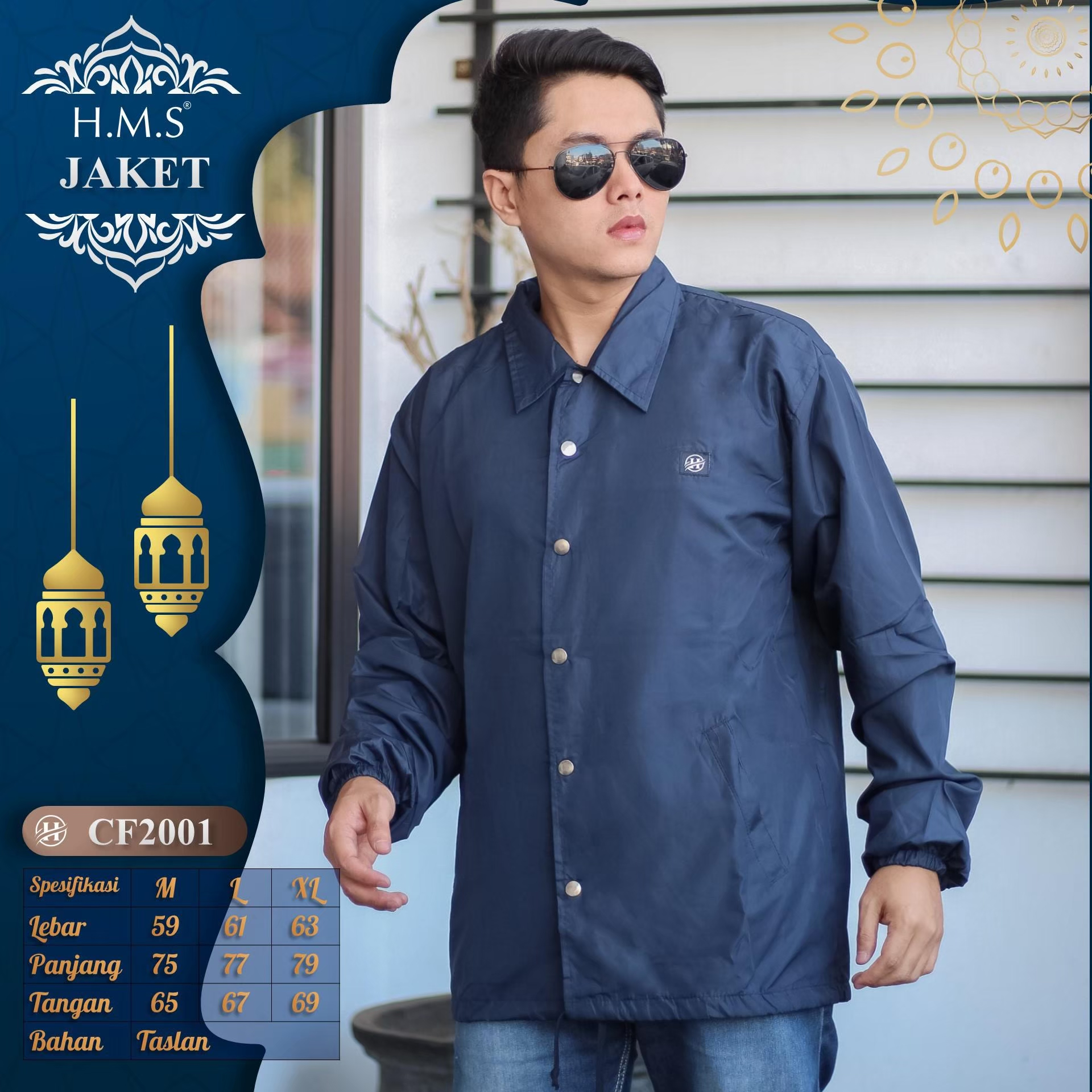 jaket pria tali serut motif distro jaket coach jaket HMS distro jaket warna navy kode art CF2001