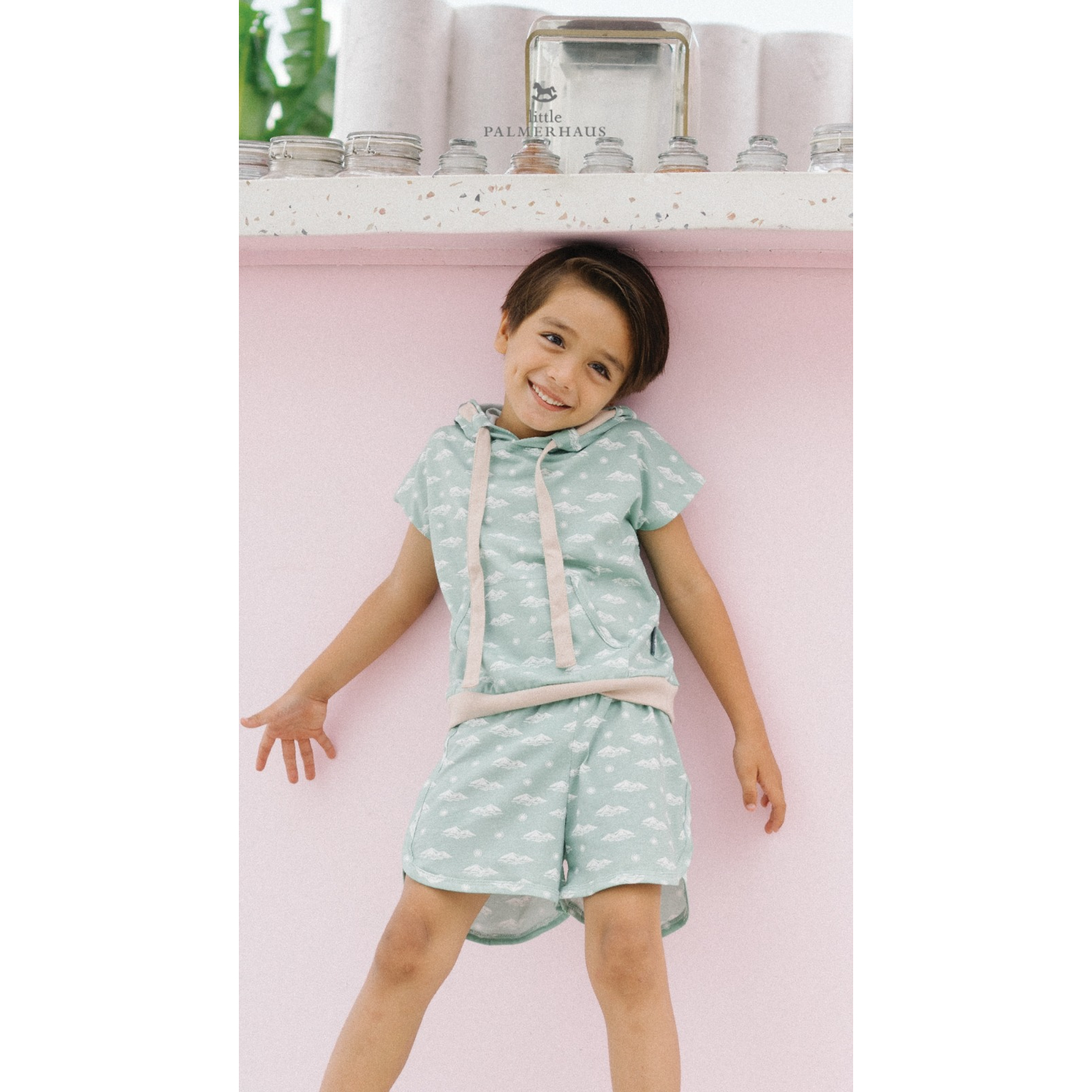 Little Palmerhaus Summer Hoodie Set 1-6 Tahun Setelan Hoodie Pendek Musim Panas Anak Unisex CBKS