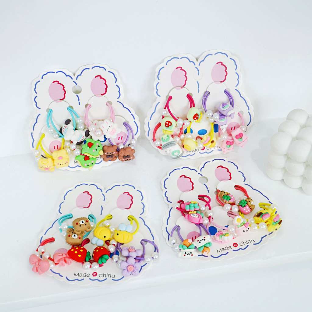 (ISI 10 - 12 PCS) Ikat Rambut Anak Clay / Kunciran Import Card Bear Resin Aksesoris Anak Perempuan Branded Kuncir Korea Style Kualitas Impor Babycinnamon