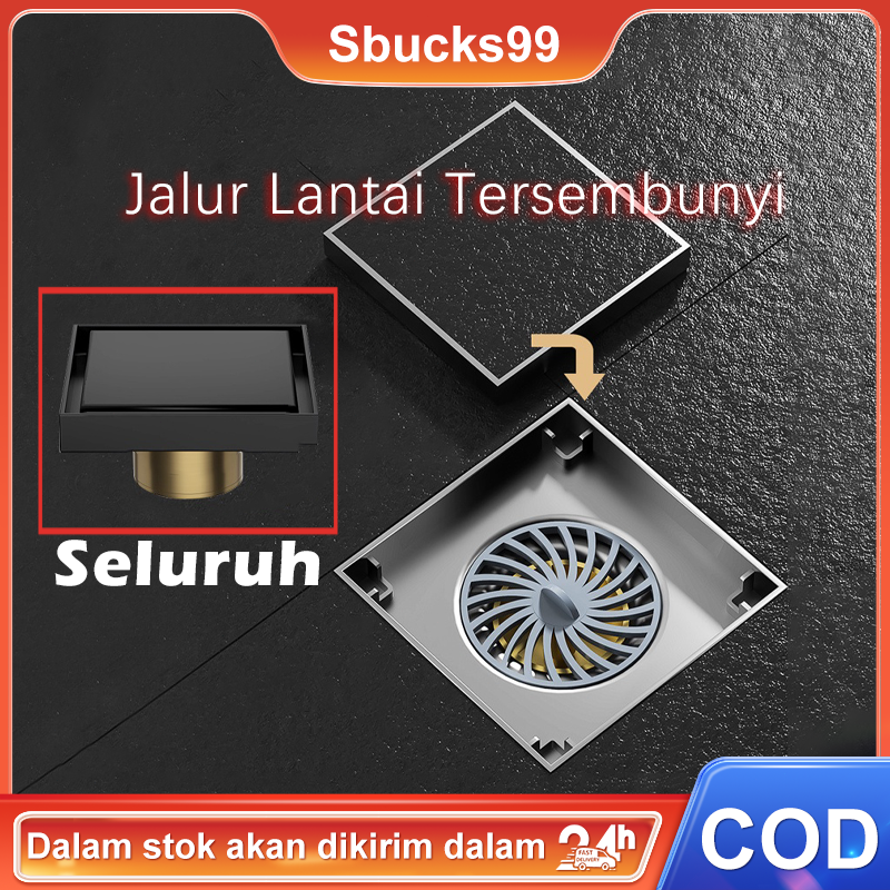 Hidden Floor Drain Kuningqn Black FDJ 6101 Floor Drain Strainer Saringan Got Kamar Mandi Anti Bau 10cm*10cm