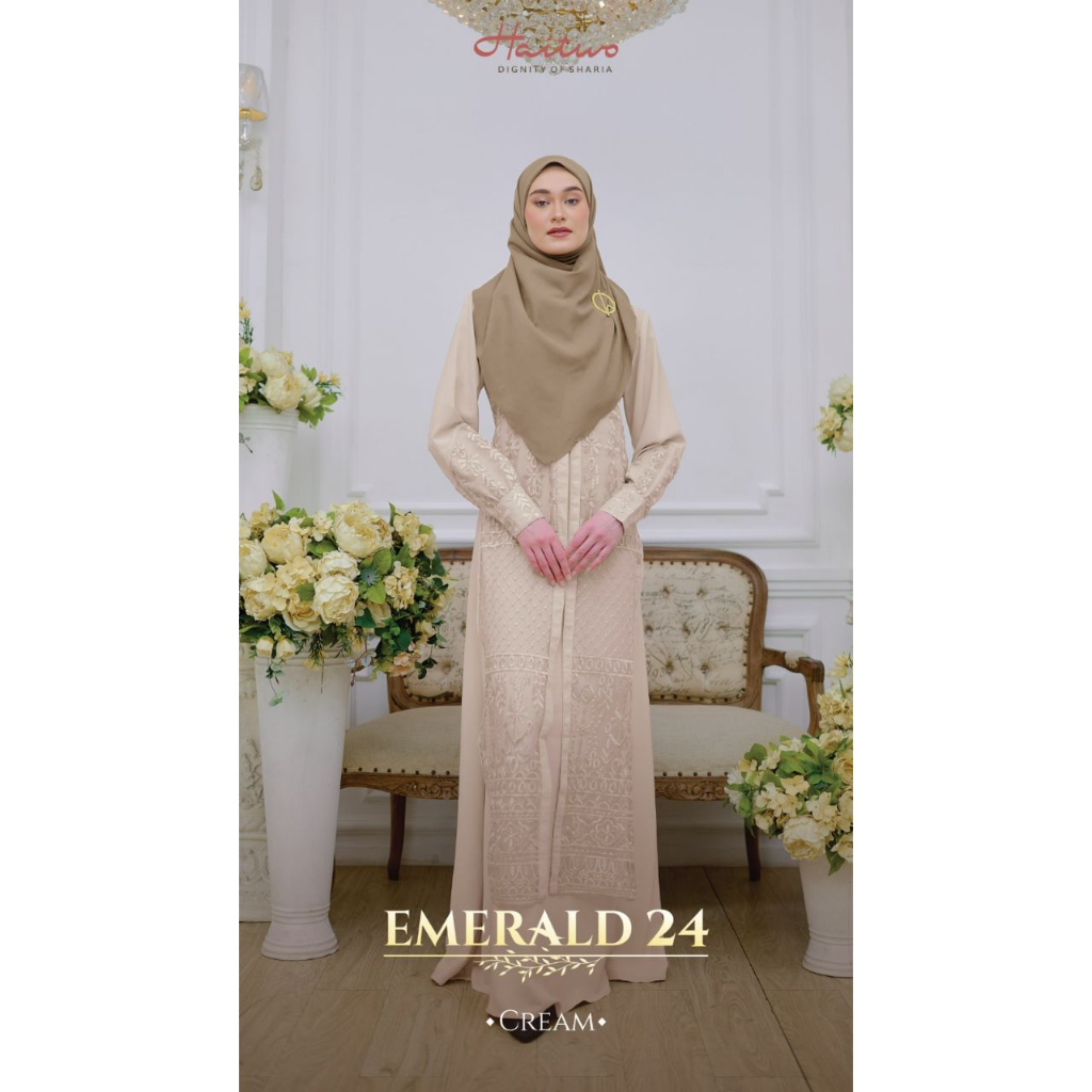 Haitwo Emerald 24 Gamis terbaru 2023 Material Reina Crepe Mix Embrodery Ethnic Tulle Gamis Kondangan Simple Kekinian bisa COD