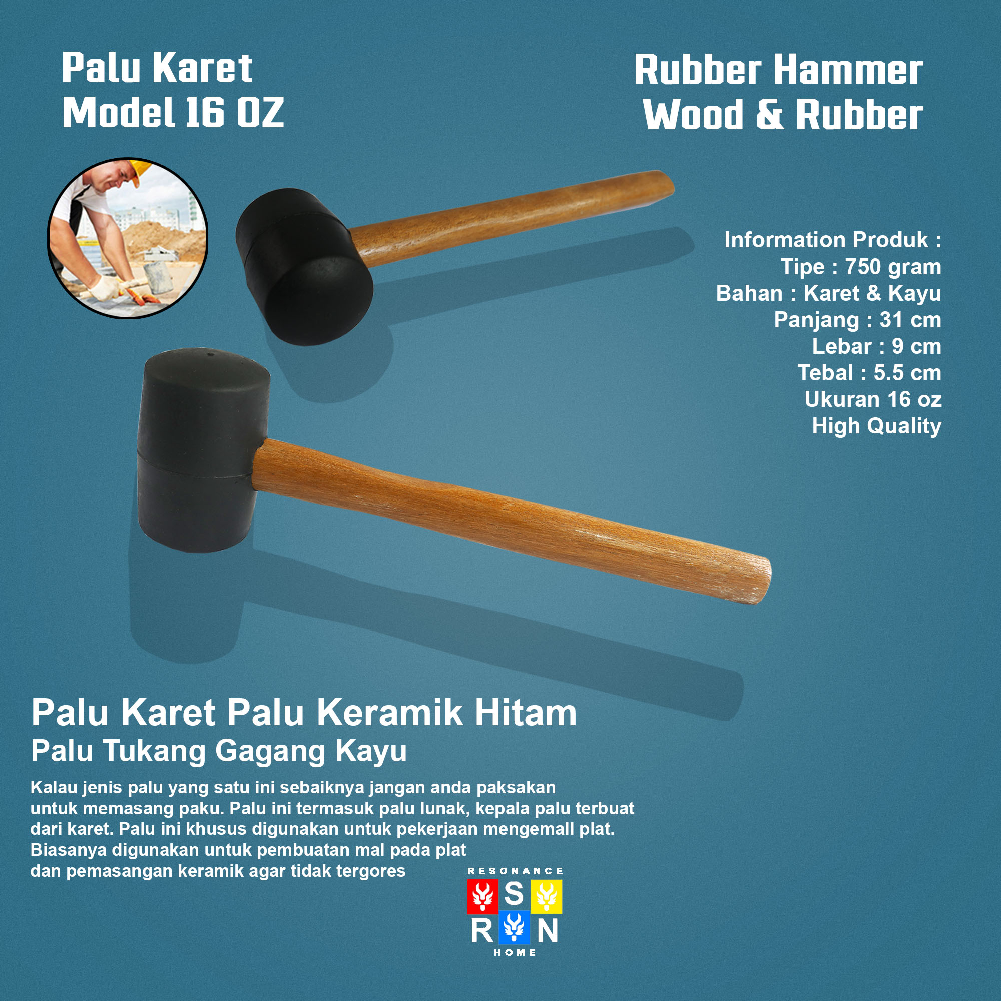 Palu Karet Besar 16 Oz Resonance Home