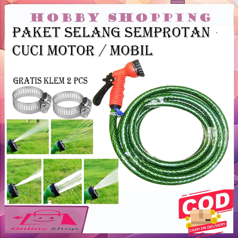 Selang Lumut 5/8 Inch - Semprotan Air Cuci Motor / Mobil Dengan Kepala Semprotan Model 7 titik