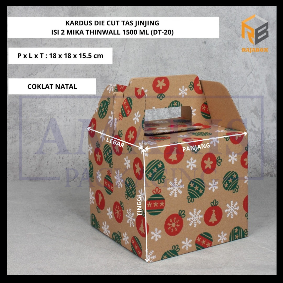 

DT-20 Kardus Die Cut Tas Jinjing Isi 2 Mika Thinwall 1500 ML Isi 10 Pcs Amaris Packaging