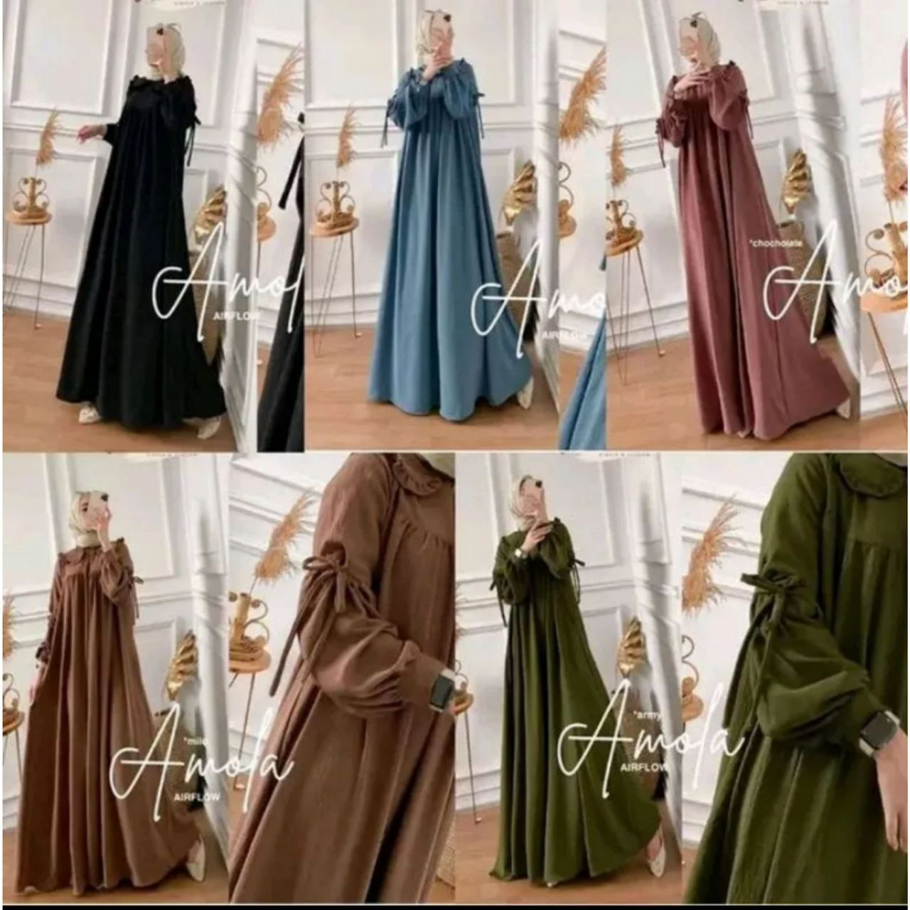 Gamis Wanita Amofa Maxi Dress Kain Crinkle Airflow Busui