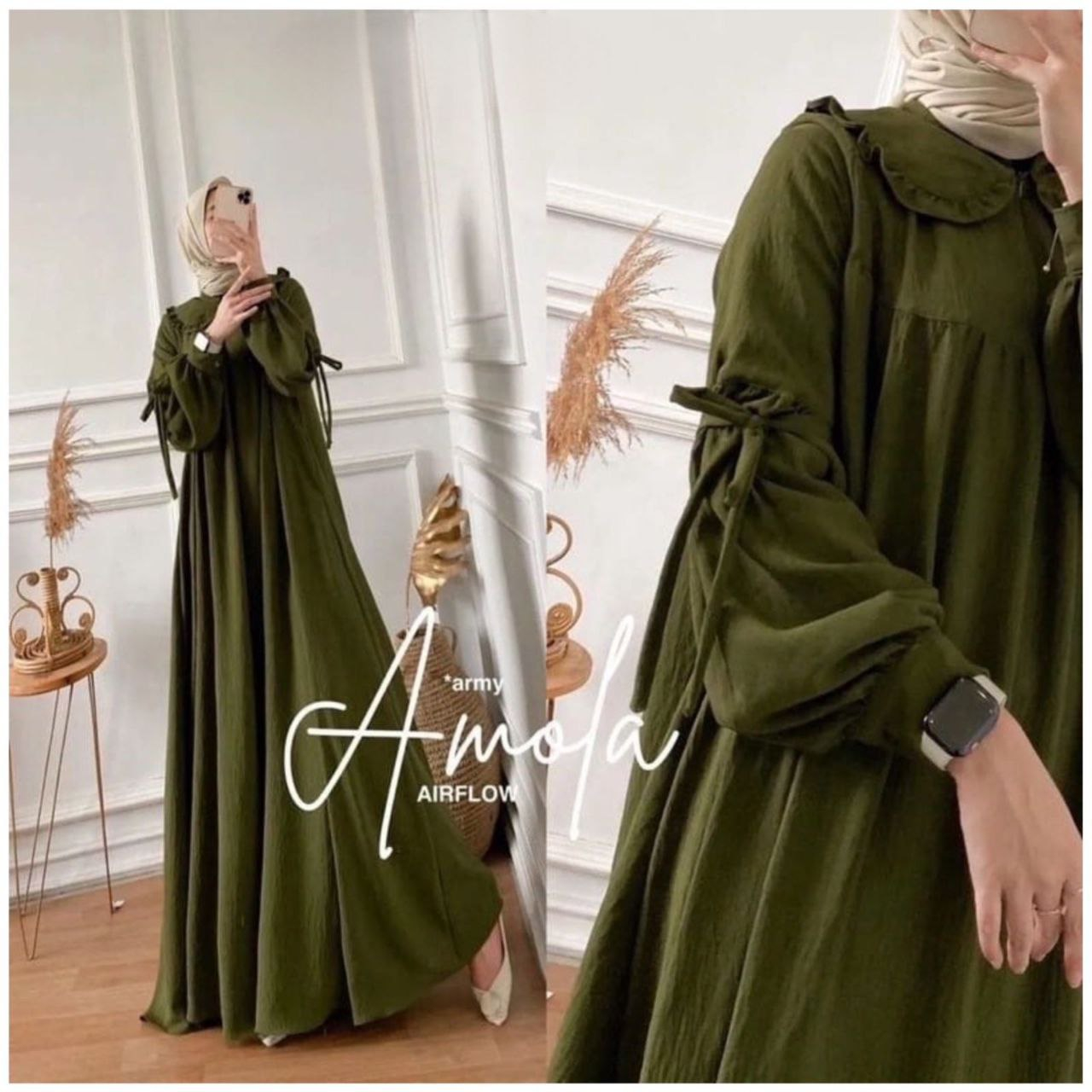 Gamis Wanita Amofa Maxi Dress Kain Crinkle Airflow Busui