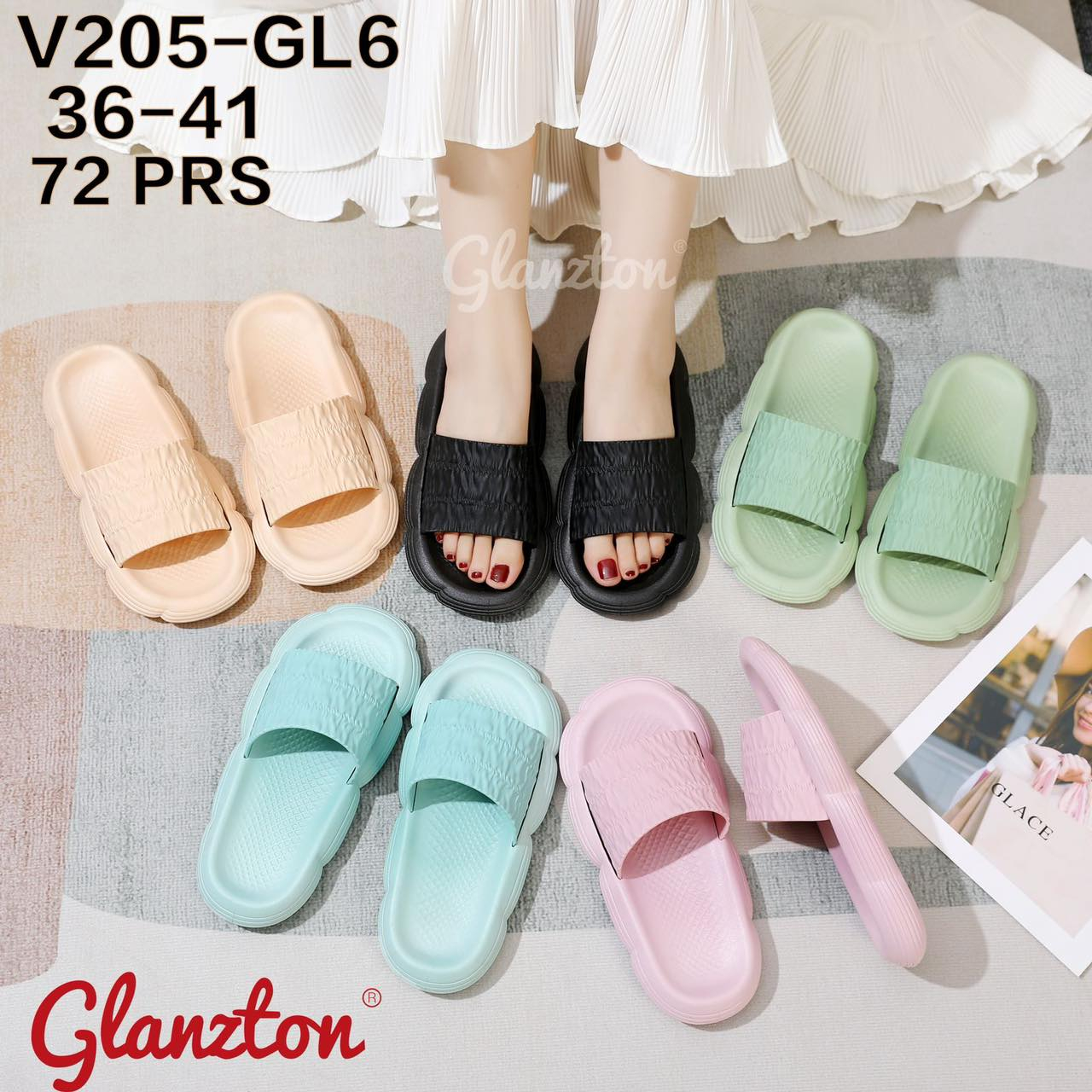 V205-GL6 Sandal Wanita Selop Kekinian Import / Sandal Karet Korean Style Trendy Merek Glanzton Ukuran 36-41