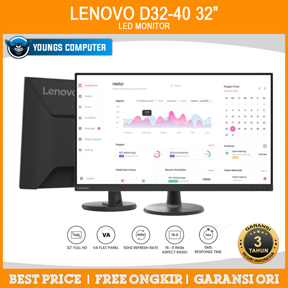 LED MONITOR LENOVO D32-40 32&quot; | FHD with Eyesafe NearEdgeless 60Hz 4ms