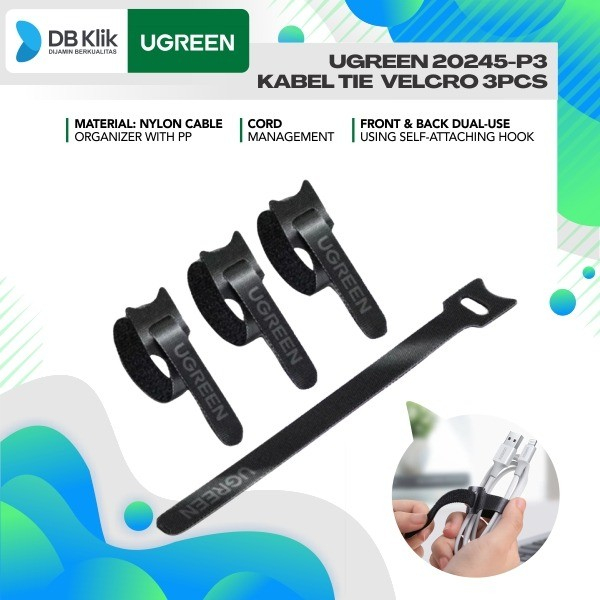 Kabel Tie UGreen 20245-P3 Velcro 3pcs - Strap Pengikat Perekat Klip