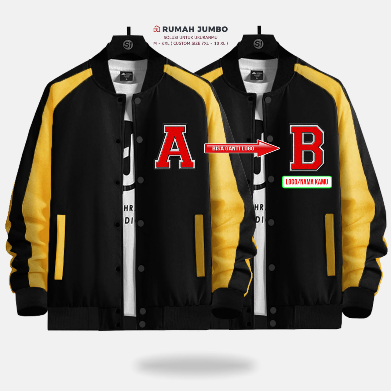 Jaket Bomber Varsity Baseball Latter A Oversize (M - 6XL) Jaket Custom