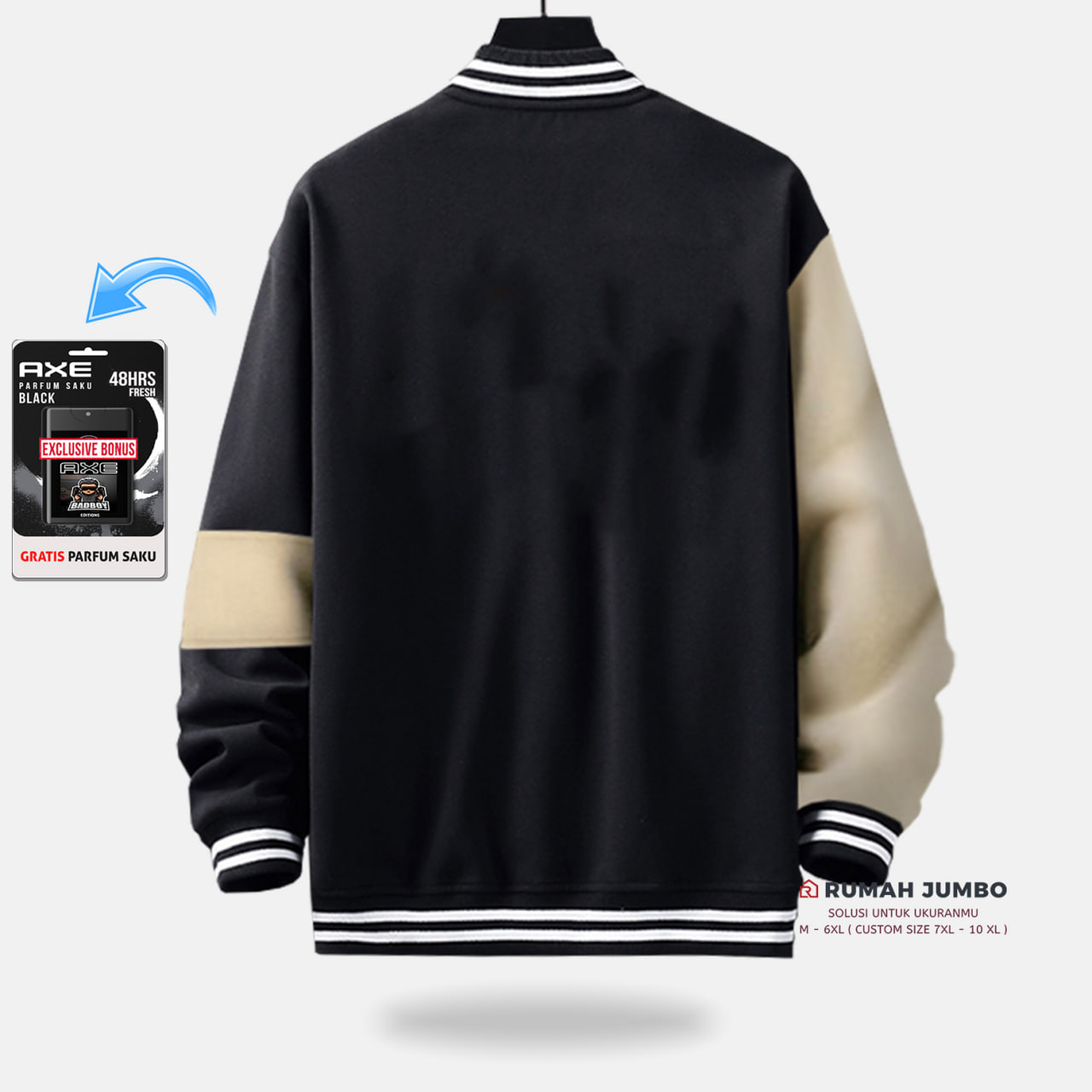 Jaket Bomber Varsity Baseball Oversize M - 6XL ANTI SOSIAL CLUB BLACK CREAM