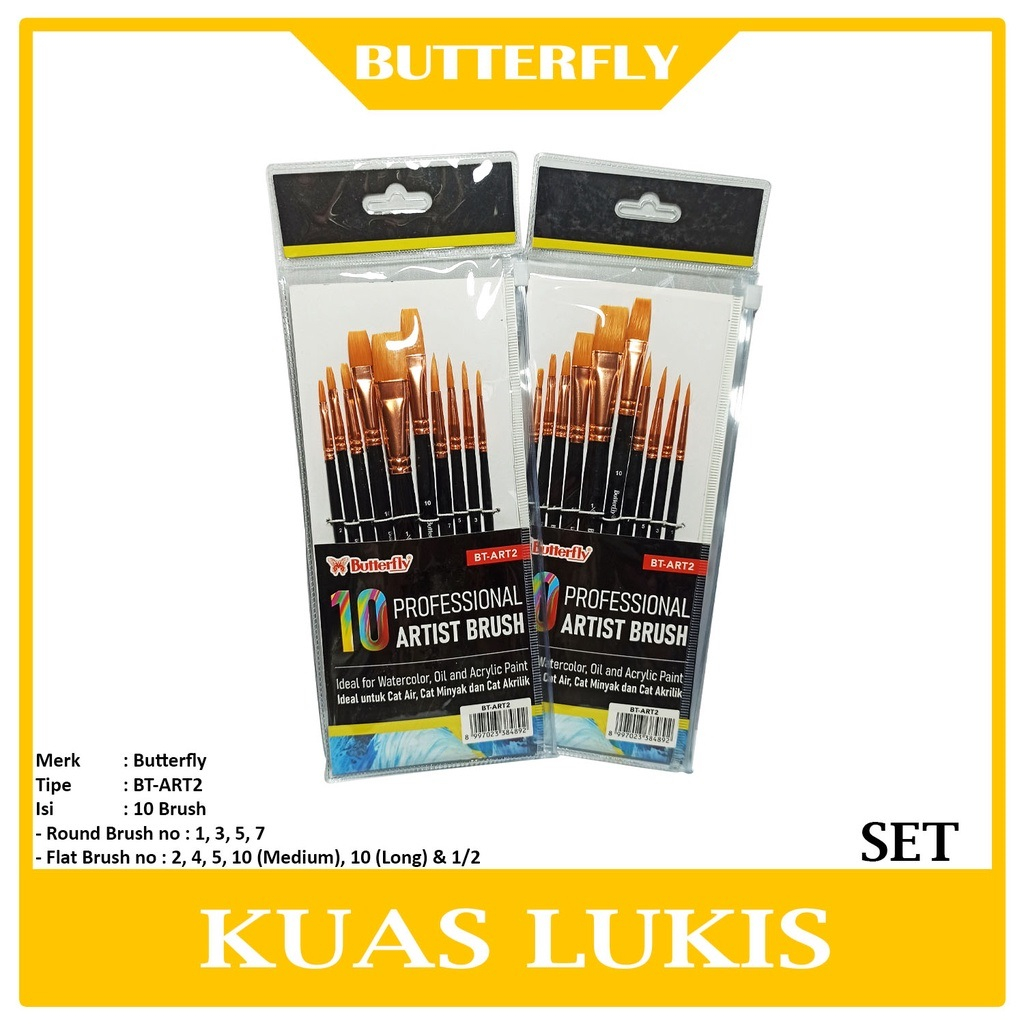 

Butterfly 10 Profesisional Artisit Brush Set BT-ART2 | 10 Kuas Lukis BT-ART2 Butterfly