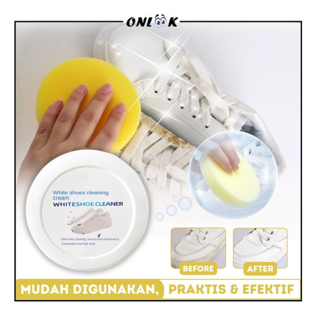 Krim Pemutih 260gr + Spons Serbaguna White Shoe Cleaning Cream Pembersih Pemutih Sepatu Semir Penghilang Noda Perawatan Sneakers Tas Sofa Kulit