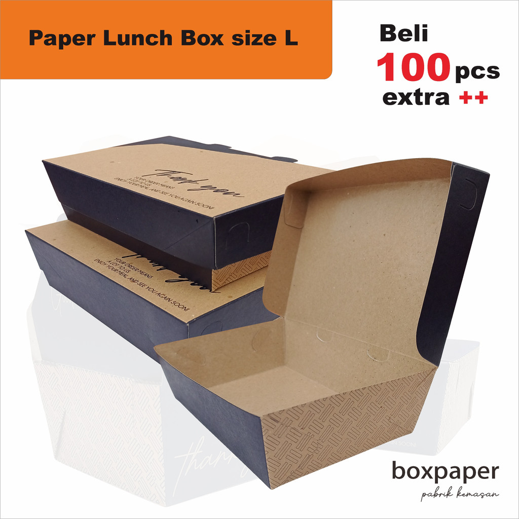 Paper Lunch Box size ( L )  Kraft Laminasi  Kotak Dus Makan Ayam Nasi Goreng Bakar Geprek Penyet Nas