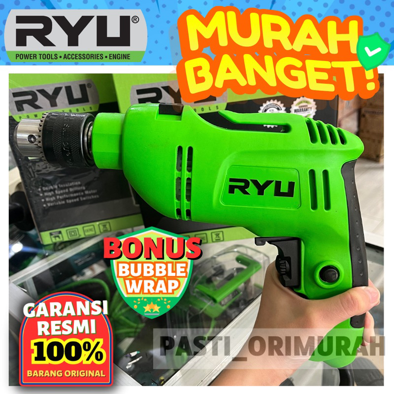 mesin bor tembok ryu 13mm bonus 2 carbon brush RID 13-1 RE dinding beton hammer drill