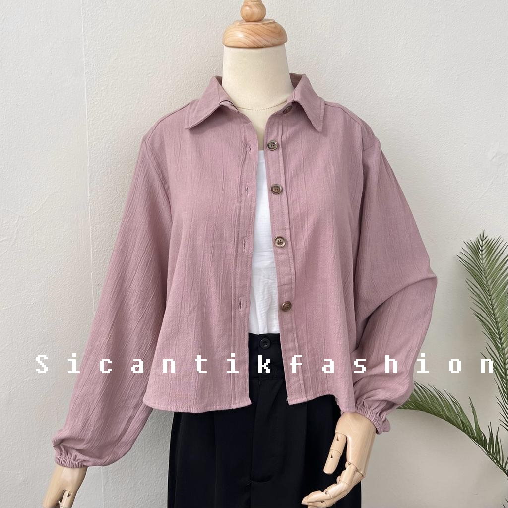 Kemeja Crop Wanita / Kemeja Linen Crinkle / Kemeja Wanita Korean Style