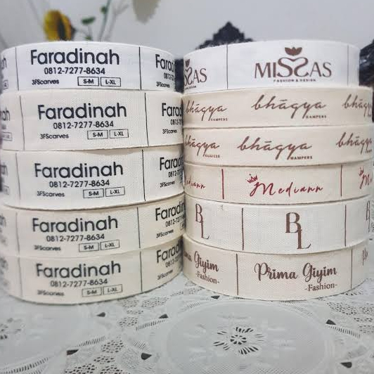 

label baju custom nama label hijab label gamis syar'i label katun imfort woven damask subtitute pengganti woven damask
