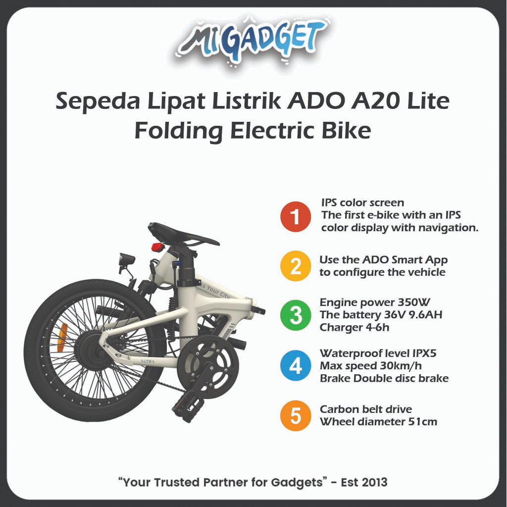Sepeda Lipat Listrik ADO A20 Lite Folding Electric Bike