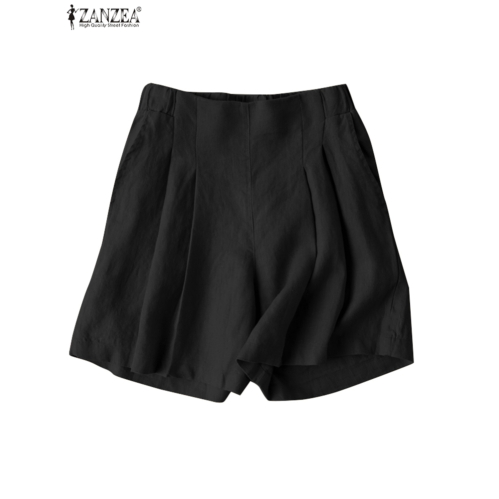 ZANZEA Women Casual Elastic Waist Solid Color Side Pockets Loose Shorts