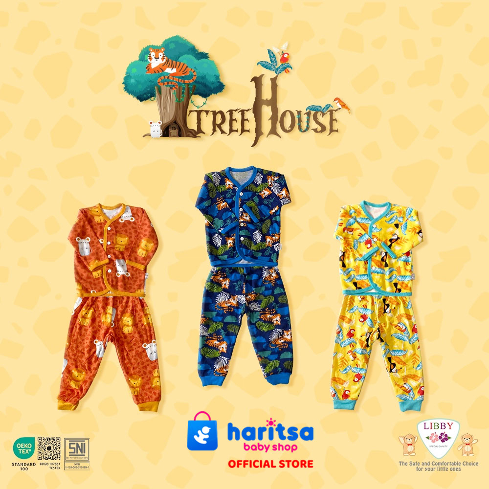 LIBBY Stelan Baju Panjang Anak Kecil Motif Tree House (1 stel)