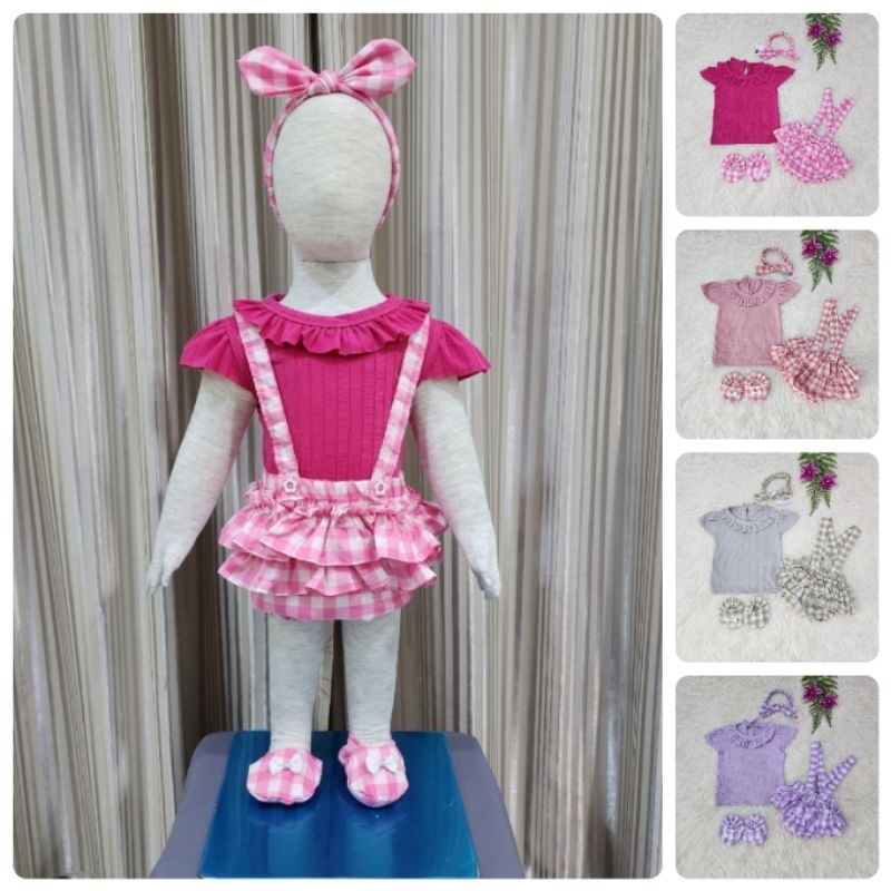 Baju bayi perempuan set overall baby girl