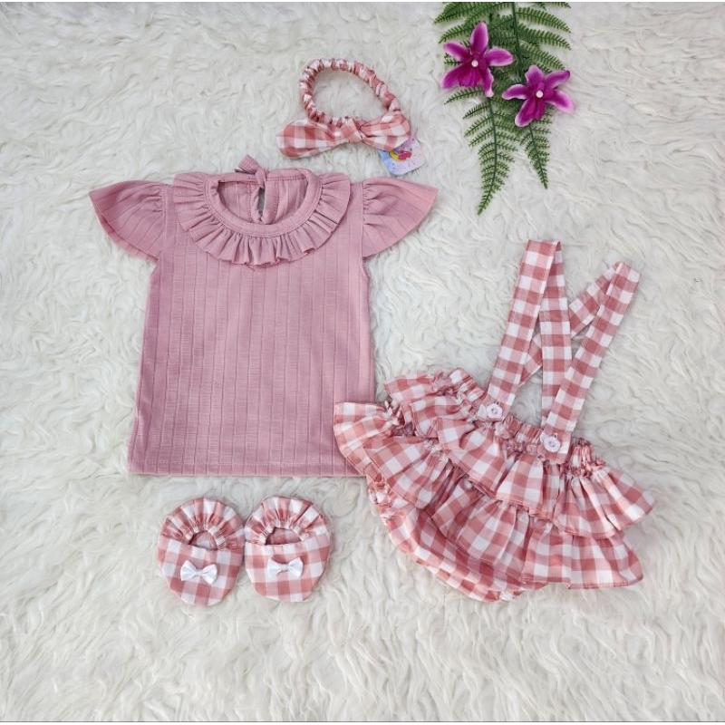 Baju bayi perempuan set overall baby girl