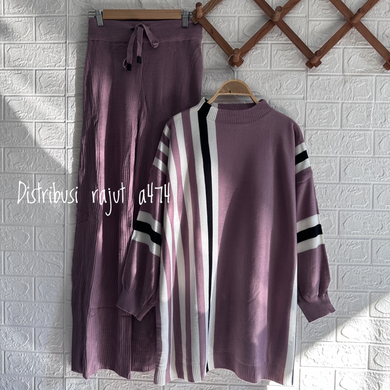 ONESET BLOUSE KALISTA SETELAN CELANA KULOT RAJUT WANITA BIG SIZE