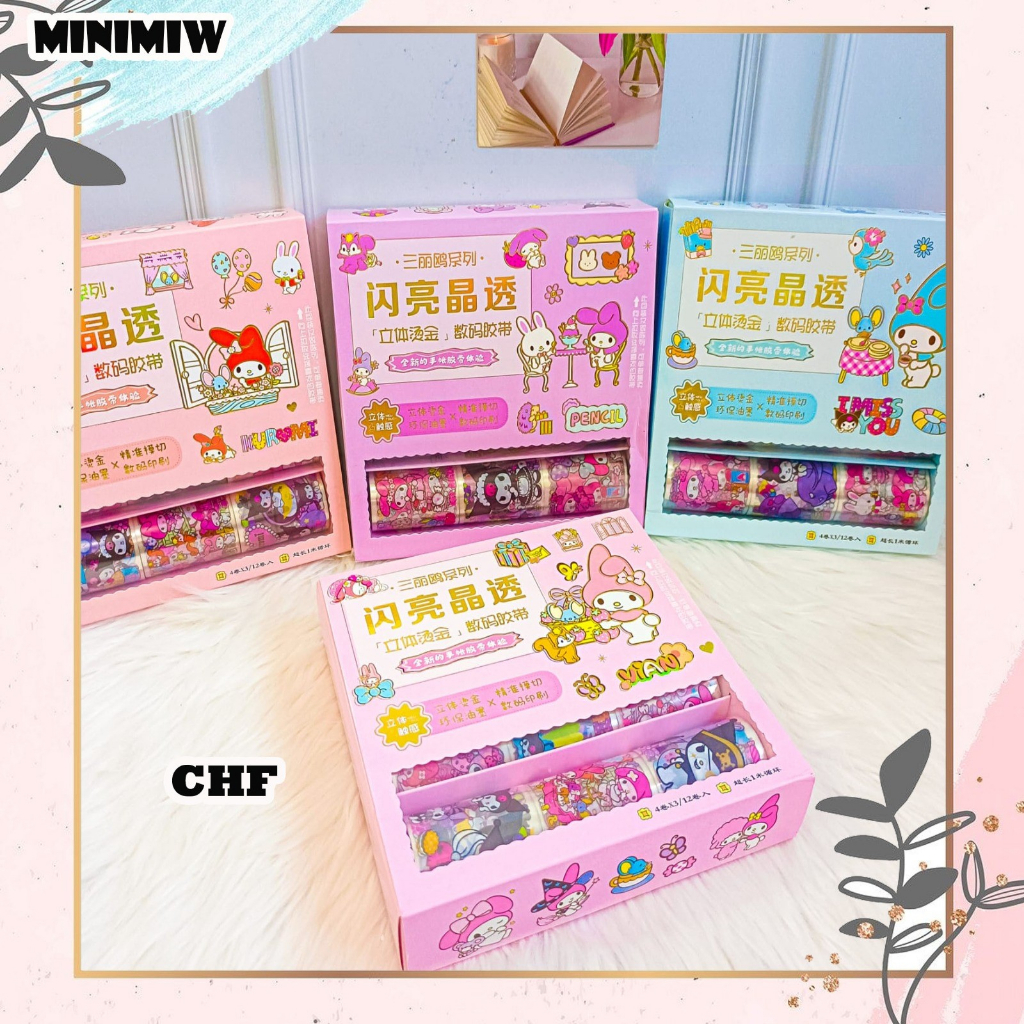 

Sticker 1 BOX isi 12 Pcs Mini Solatip Washi TaPE Roll Karakter Sanrio Kode CHF Set Daily Manual Cute Pattern Decorative Tape Sticker Gift Box