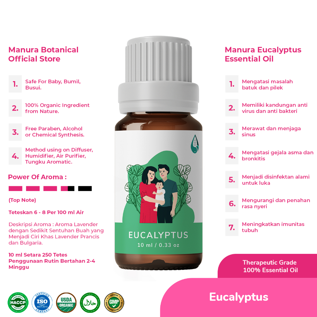 Eucalyptus - Manura Oil Certified Organic &amp; Therapeutic Grade Natural 100%