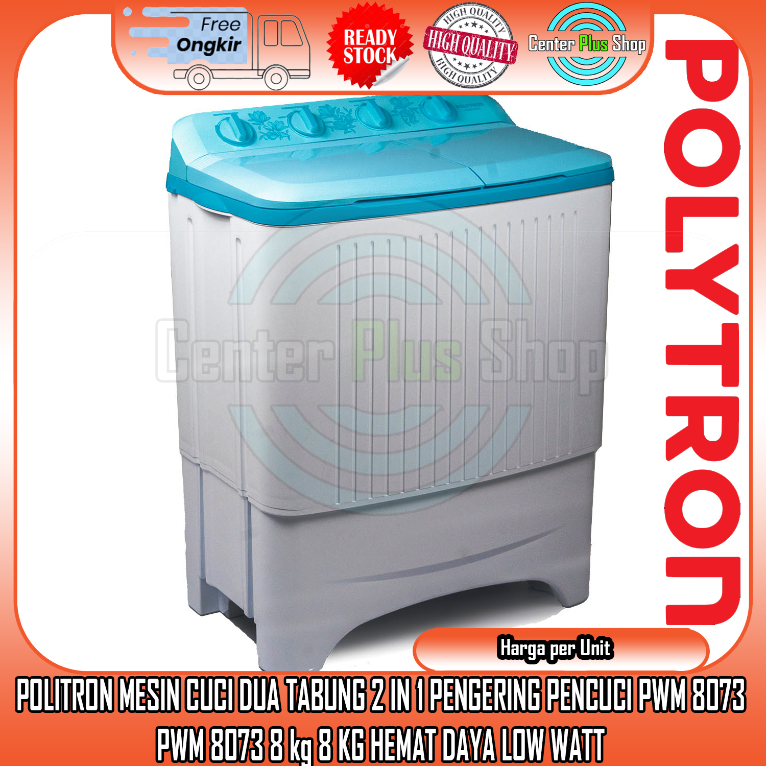 [Kargo] POLITRON MESIN CUCI DUA TABUNG 2 IN 1 PENGERING PENCUCI PWM 8073 PWM 8073 8 kg 8 KG HEMAT DA